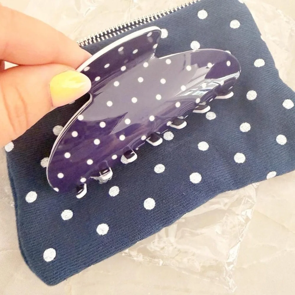 NEW Parke blue white polka dots hair clip claw clip *